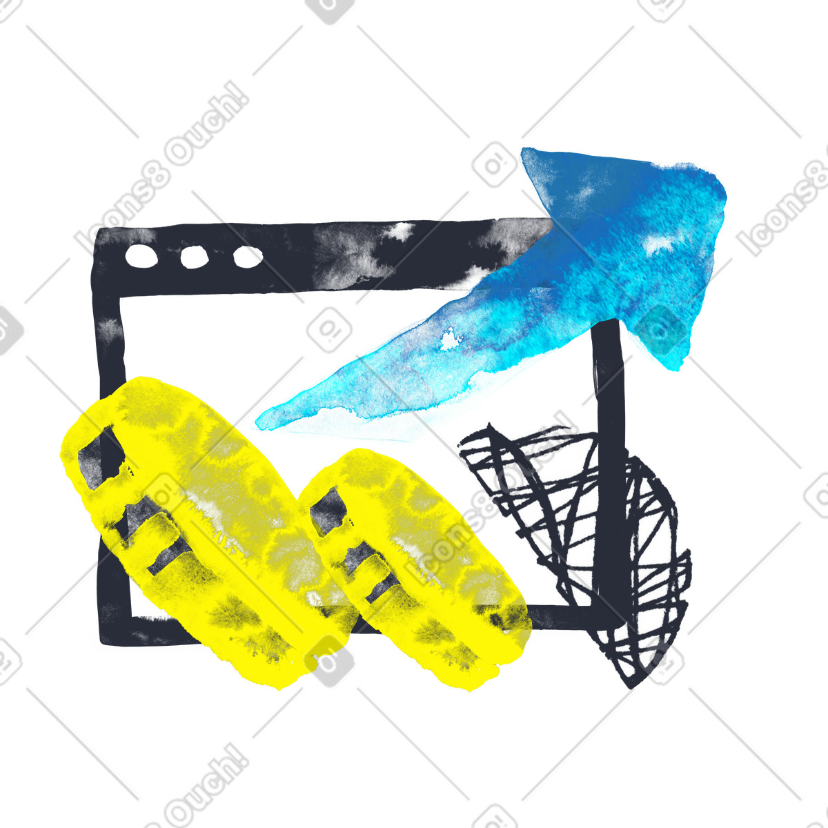 Browser window with coins and growth arrow, Online revenue increase or profit boost illustrazione in stile Inky scarica in PNG, SVG