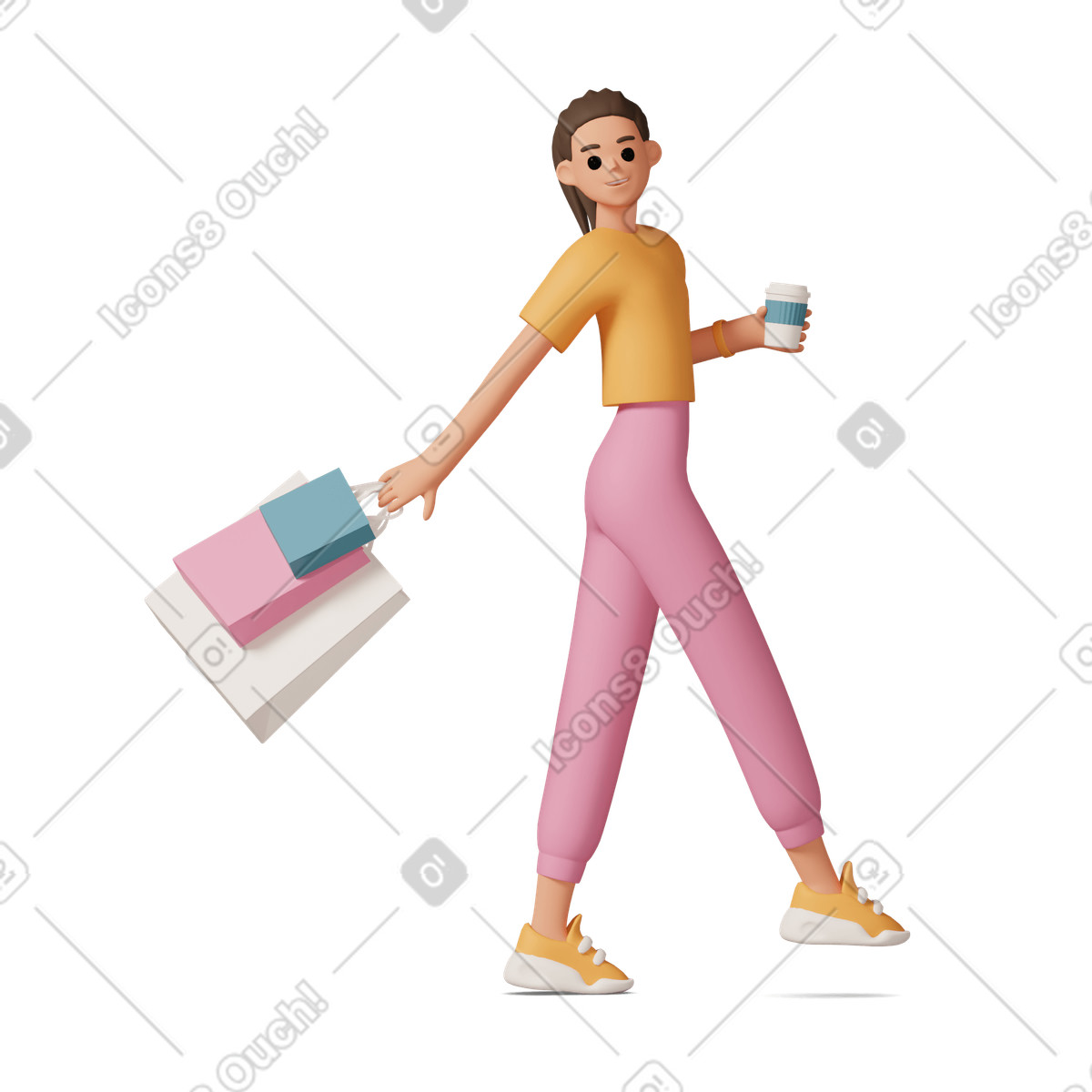 Girl with shopping bags-Illustration im 3D Casual life-Stil als Download in PNG, SVG