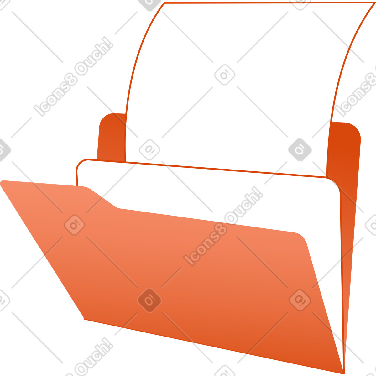 Orangefarbener ordner mit dokumenten-Illustration im Orange-Stil als Download in PNG, SVG