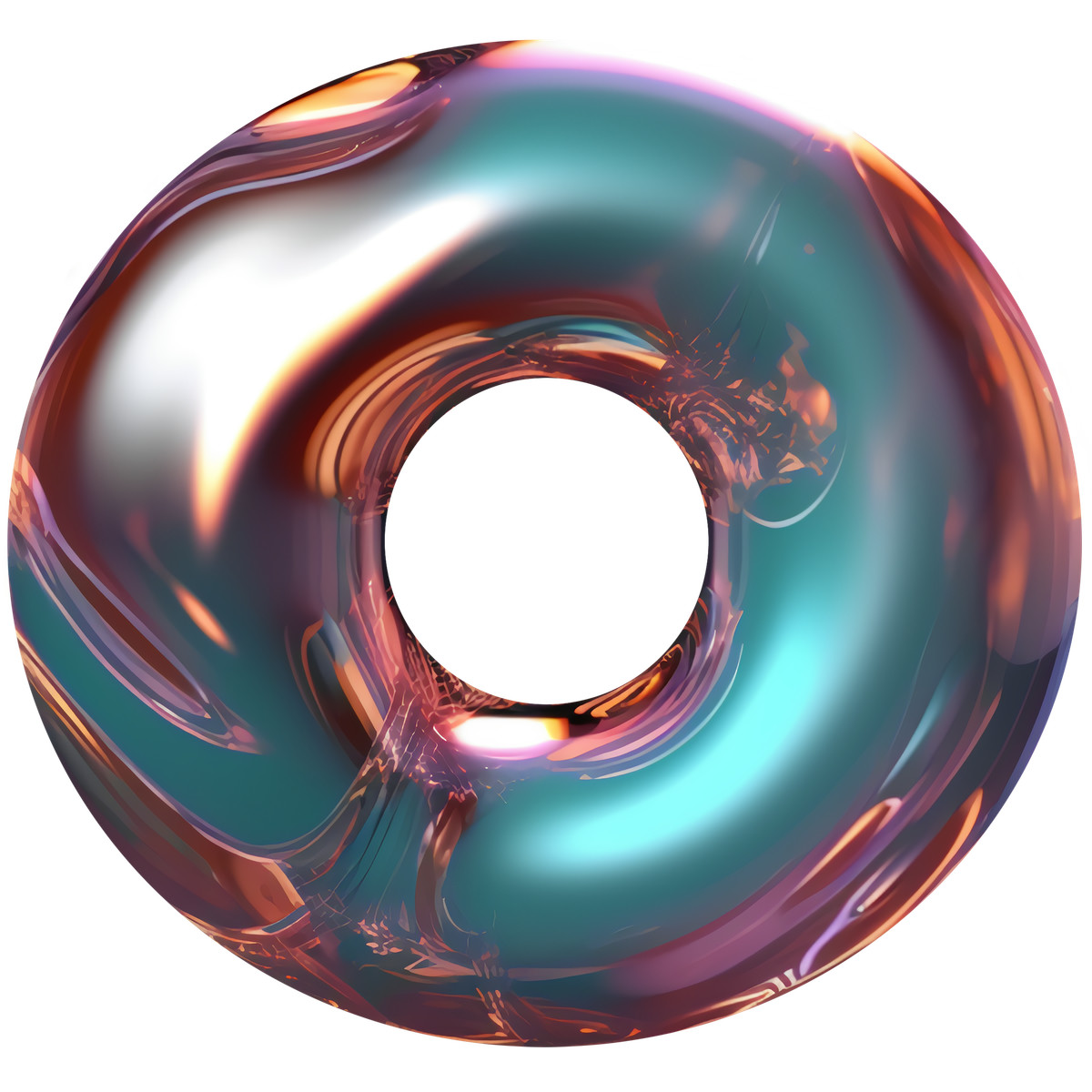 3D Iridescent torus with colorful reflections illustrazione in stile Metallic scarica in PNG, SVG