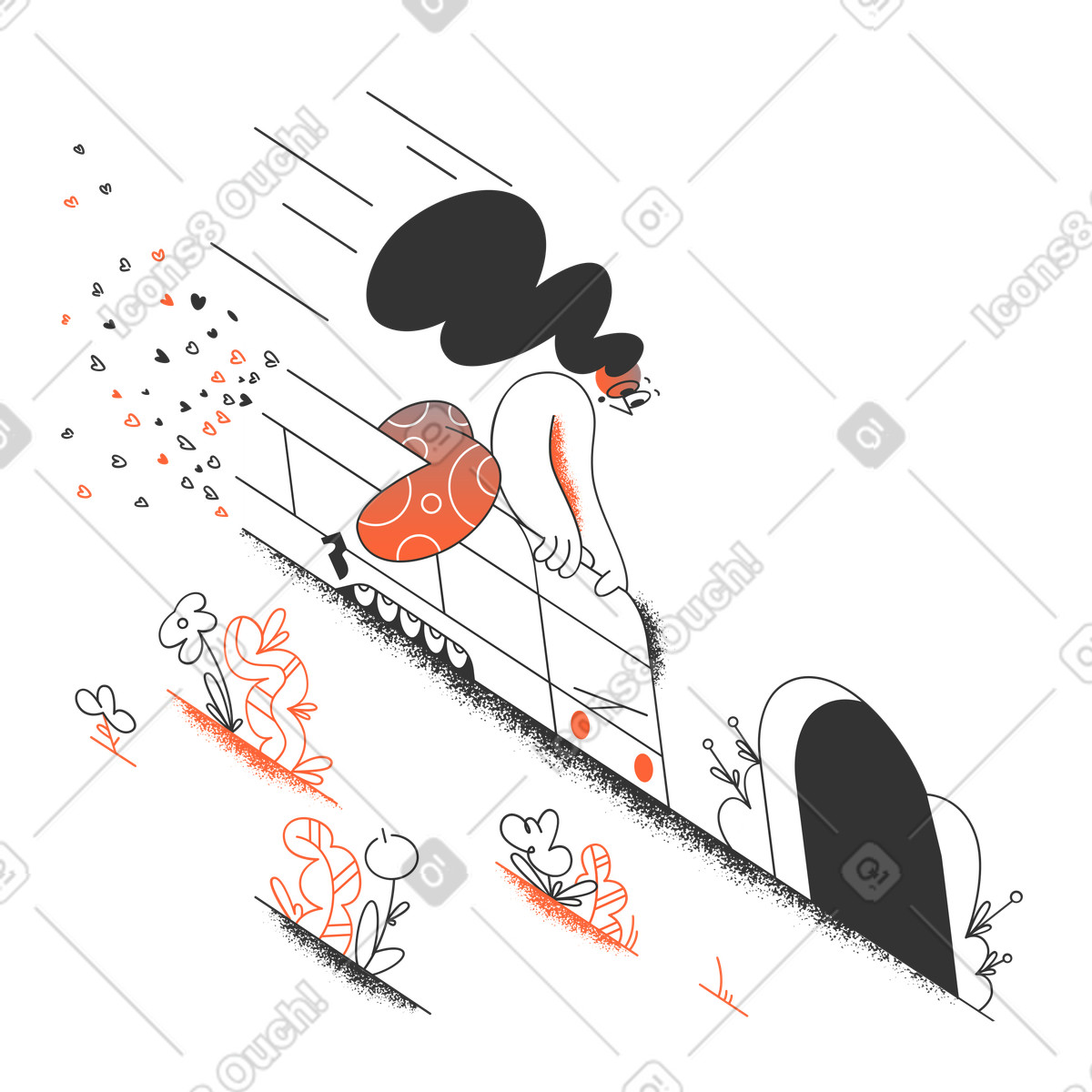 Train surfer riding on top of into tunnel, Something went wrong concept illustrazione in stile Crayon scarica in PNG, SVG