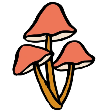 Three pink mushrooms with brown stems - Scandi style illustration