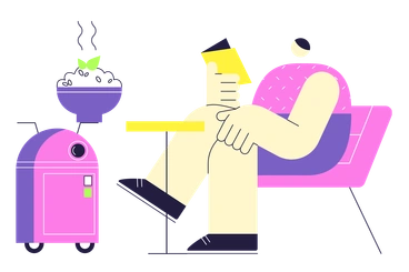 A person relaxing with snacks and a document - Mellow style illustration