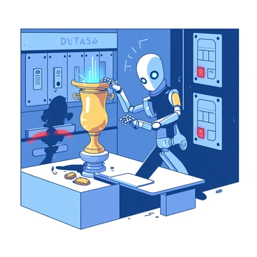 A small robot thief with shiny metallic surfaces is skillfully maneuvering in a high-security room filled with various valuable items. The robot has articulated limbs equipped with delicate graspers, and its eyes emit a soft blue light as it scans the surroundings. On a sleek pedestal nearby, an ornate golden vase is prominently displayed. The robot stealthily approaches the vase, carefully reaching out with one hand while keeping its other hand poised for balance. The walls of the room are adorned with intricate security panels, glowing red lights indicating alarm systems that the robot is cleverly avoiding.