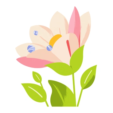 A delicate flower with soft, pastel-colored petals, gently swaying in a light breeze. Hailstones, small and icy, rest on the petals and leaves, creating a striking contrast against the flower's vibrant colors. The background features lush green foliage, enhancing the beauty of the flower and the hailstones. The scene captures the intricate details of the flower while highlighting the unusual combination of warmth and coolness in nature.