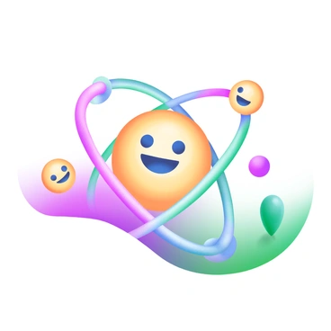 A modern pastel illustration of a child's drawing of an atom. The atom has a central nucleus made up of several large, colorful protons, each with a smiley face. Surrounding the nucleus are orbiting electrons represented as small, cheerful circles. The background is a soft gradient of pastel colors, enhancing the playful nature of the atom illustration. Each proton is in a different shade of pastel, adding variety and vibrancy to the image.