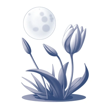 A flower unfolding its petals in a garden. The scene is illuminated by the glow of a full moon hanging in a clear night sky. The flower's delicate structure is revealed as it opens, showcasing intricate details of its petals and the surrounding leaves. Gentle shadows are cast by the moonlight, enhancing the texture of the flower and the ground beneath it. The atmosphere is tranquil, with the stillness of the night enhancing the beauty of this moment.