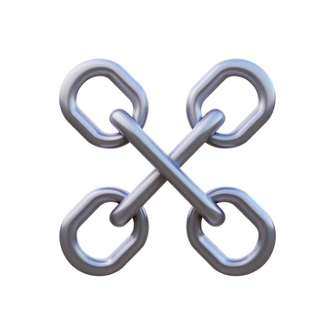 A strong metallic chain composed of interconnected links. Each link in the chain represents an atom, showcasing the strength and stability of ionic bonds. The chain should be presented in a 3D perspective, emphasizing its robust structure. The links are detailed, with reflections of light on their surface, highlighting their metallic nature.