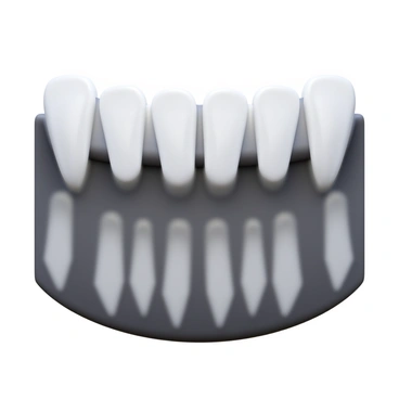 A dental X-ray image showcasing a detailed view of a set of teeth. The image includes upper and lower rows of teeth, highlighting their structure and alignment. Each tooth is clearly visible, displaying details such as the enamel, roots, and potential cavities. The X-ray is in grayscale, providing high contrast for better visibility of dental features.