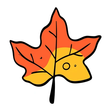 A close-up of an autumn leaf with vibrant colors, displaying shades of red, orange, and yellow blending together seamlessly. The leaf has a textured surface showing intricate veins and a few droplets of morning dew resting on it. The background is softly blurred, emphasizing the leaf's vivid hues and detailed features.