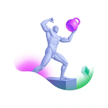 A modern pastel illustration featuring a classic sculpture of an athlete in the middle of a kettlebell swing. The athlete is depicted with a strong, muscular physique, showcasing defined arms and legs. The kettlebell is raised high above the athlete's head, emphasizing the dynamic movement of the swing. The background incorporates soft pastel shades that enhance the prominence of the sculpture, while subtle shadowing adds depth and dimension to the figure.