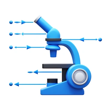 A technical illustration of a microscope showcasing the intricate details of its lenses. The lenses are depicted in various sizes, highlighting their curvature and surface texture. The light path is represented with clear, distinct arrows, demonstrating the trajectory of light as it passes through the lenses. Annotations are included to identify each component, such as the eyepiece, objective lenses, and light source. The illustration features a clean layout, emphasizing clarity in the design and function of the microscope.