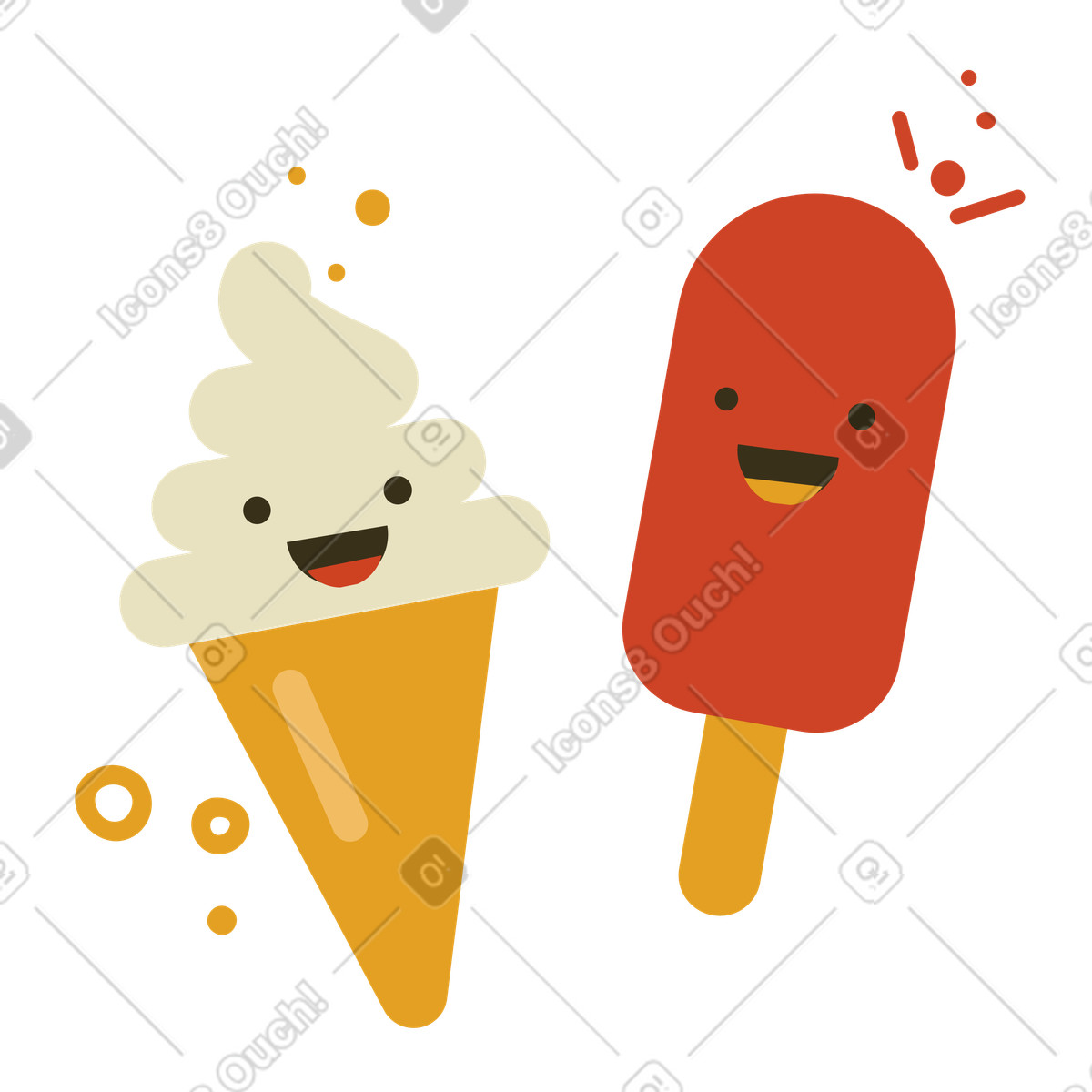 Ilustração de Amigos fofos sorvete sorrindo em no estilo Arabica para baixar em PNG, SVG