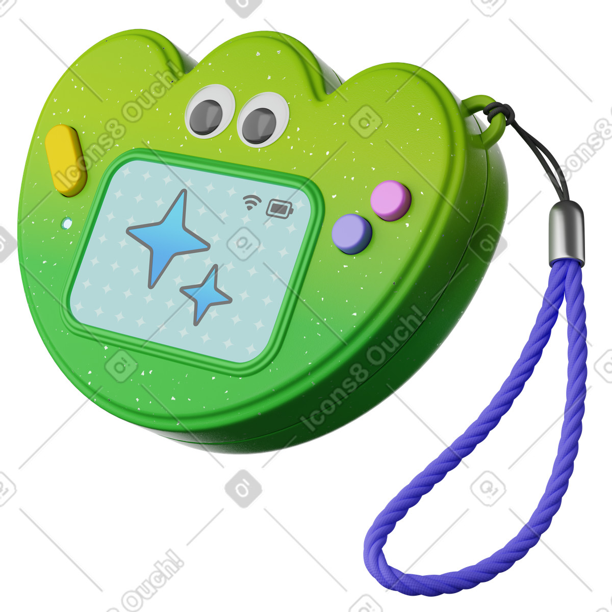 Illustration Jouet animal virtuel avec boutons tactiles et dragonne dans le style 3D Plastic à télécharger aux formats PNG, SVG