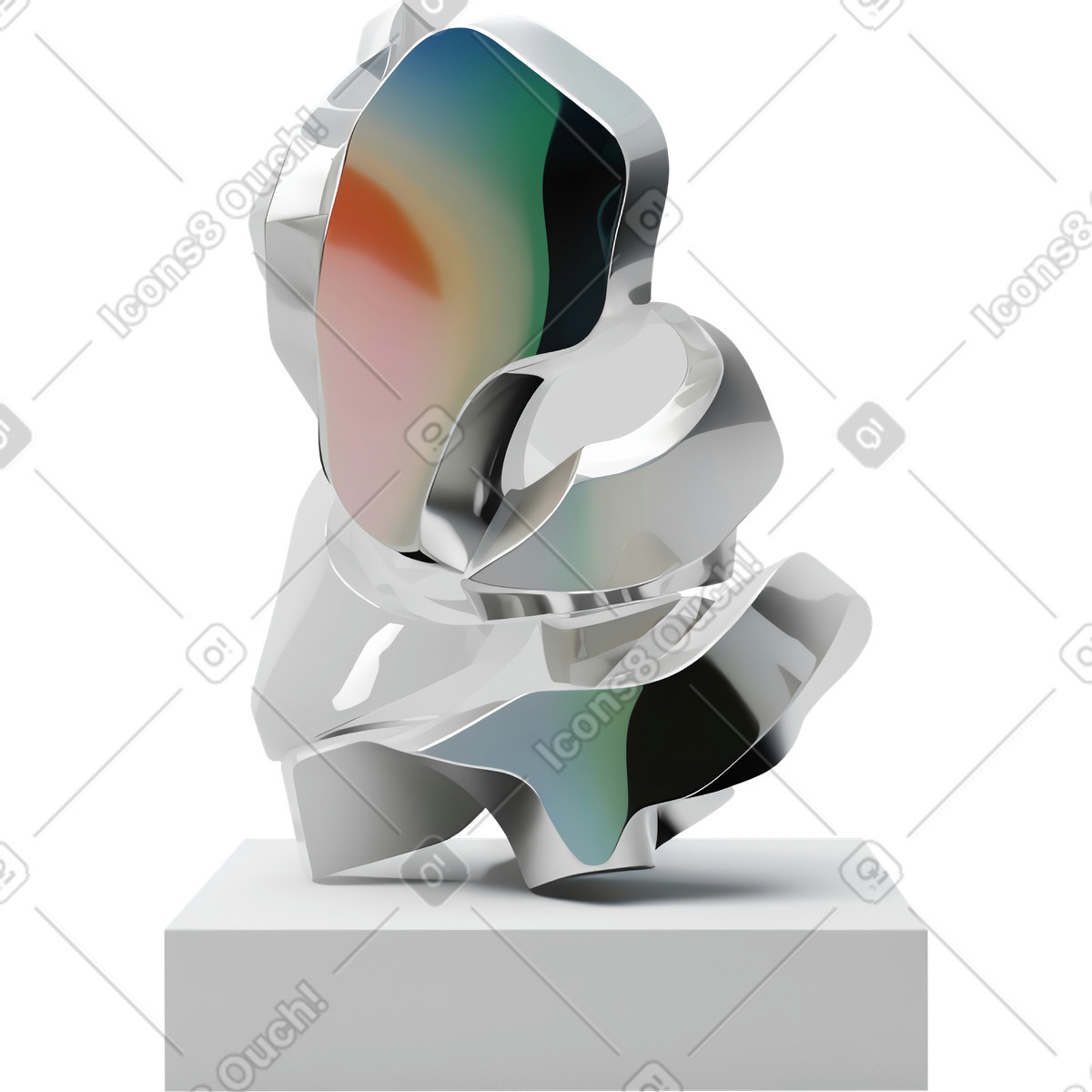 Abstrakte skulptur aus glänzendem metall-Illustration im 3D Construction-Stil als Download in PNG, SVG