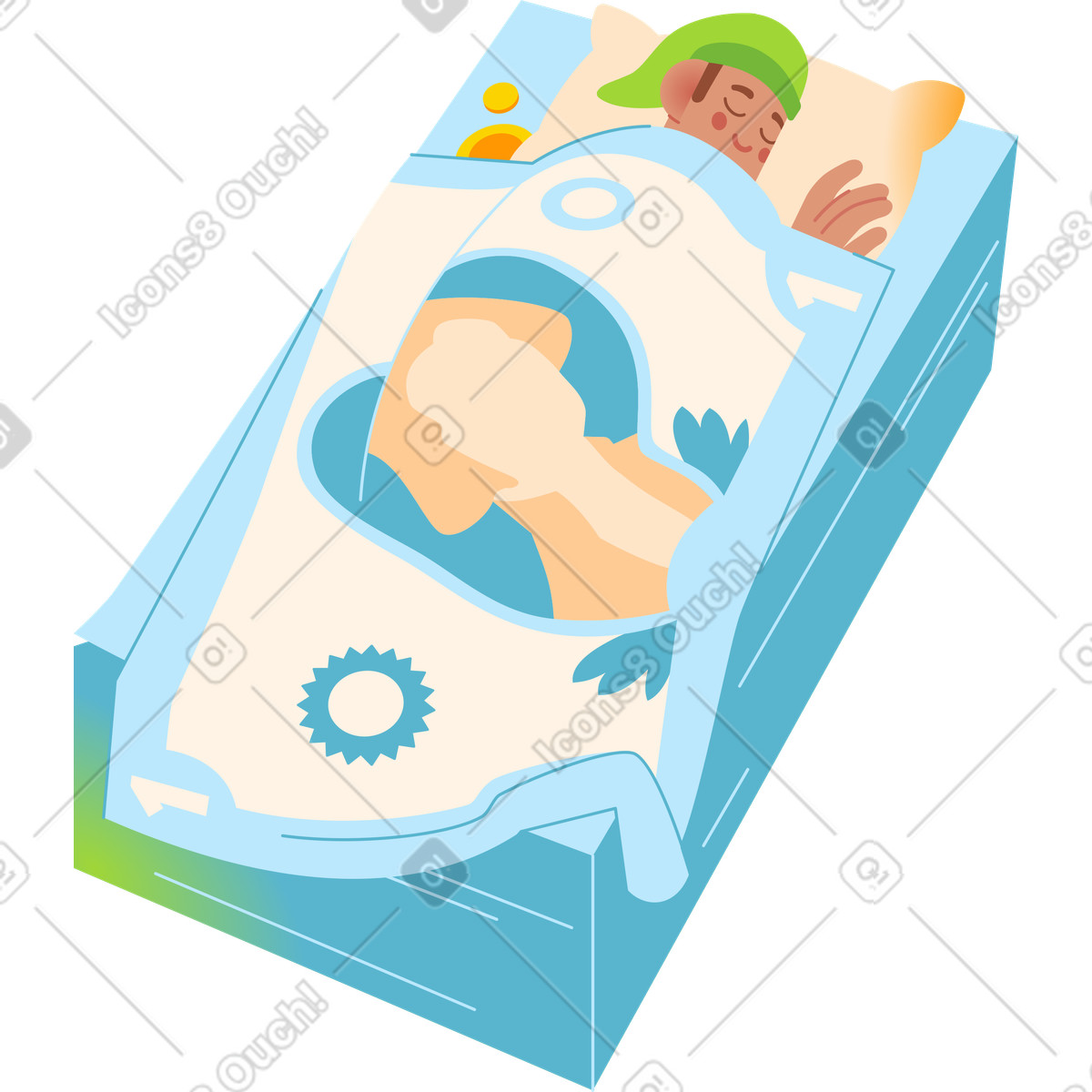 Mann schläft auf einem stapel banknoten-Illustration im Fizzy-Stil als Download in PNG, SVG