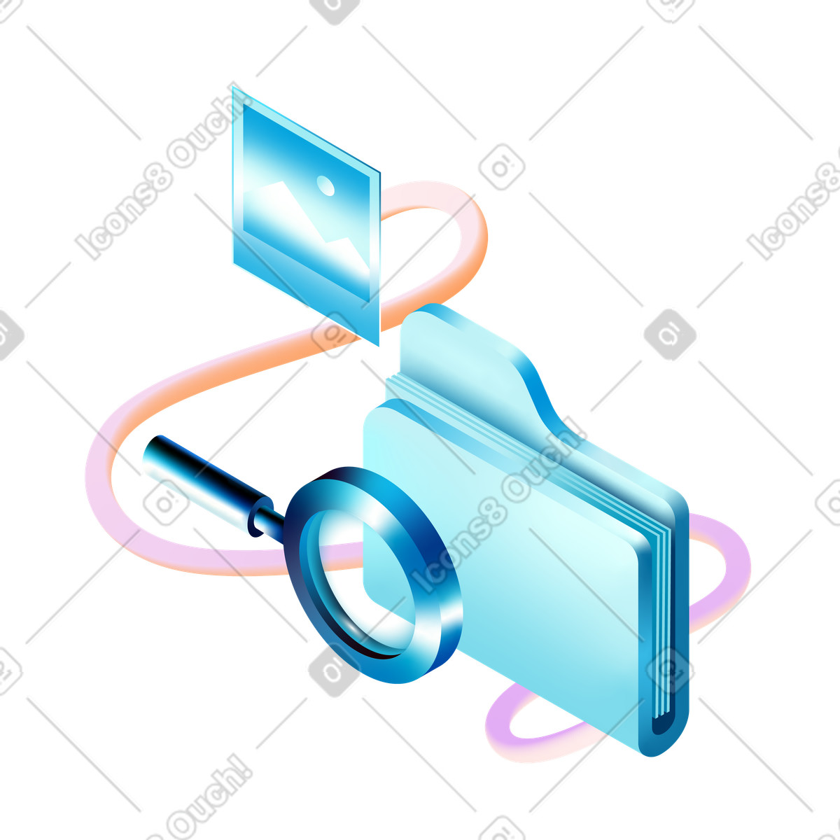 Searching for documents and files with magnifier illustration in PNG, SVG