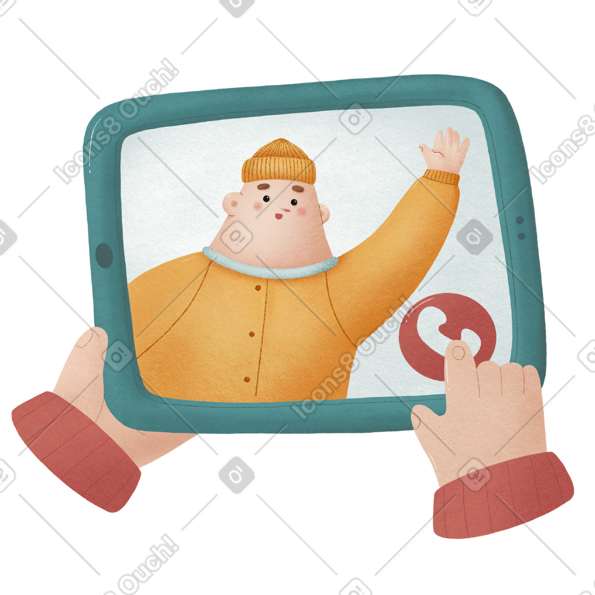 Woolly 스타일의 태블릿을 들고 화상 통화를 종료하는 손 일러스트레이션 PNG, SVG 다운로드