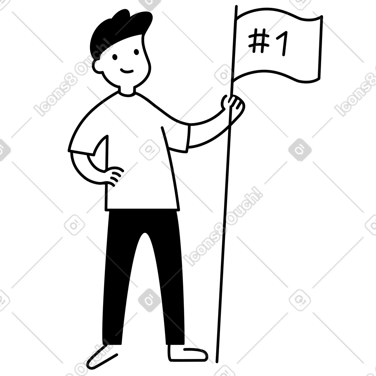 Иллюстрация Character holding number one flag celebrating success and personal achievement в стиле — скачать в форматах PNG, SVG
