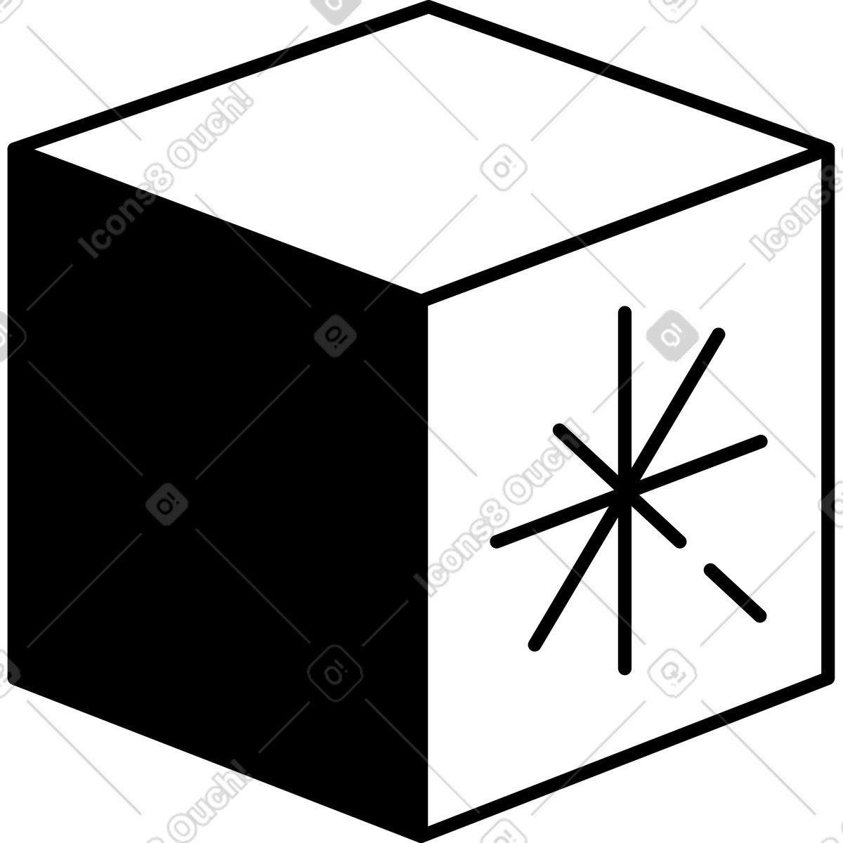 Ilustração de Cube package with radiating asterisk symbol for ai technology em no estilo Notion Line Art para baixar em PNG, SVG