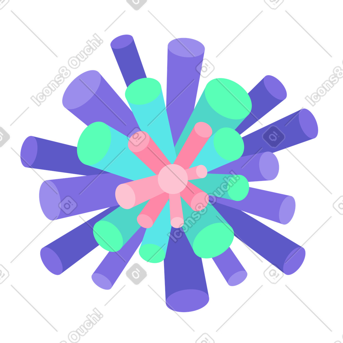 Ilustração de Cilindros multicoloridos irradiando para fora, design criativo e decoração abstrata. em no estilo Bright baixar em PNG, SVG