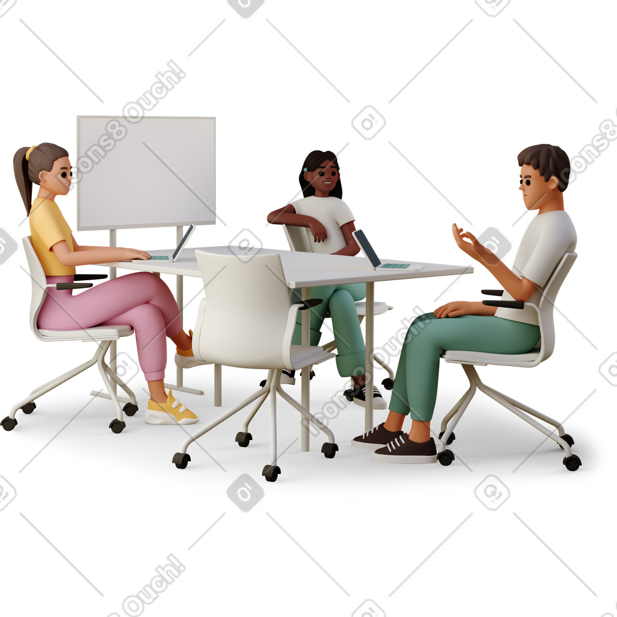 下载 3D Casual life 风格的 Young people working at the table 插画，支持 PNG、SVG 格式