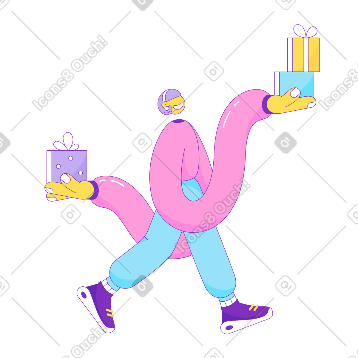 Girl carrying gifts in her hands illustration Elastic style download PNG, SVG
