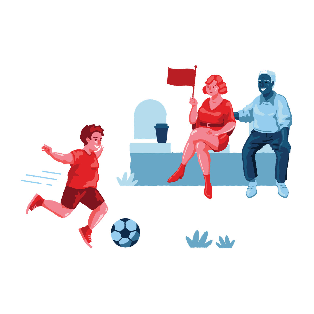 Family supporting a boy at football game illustration in Cherry style download in PNG, SVG
