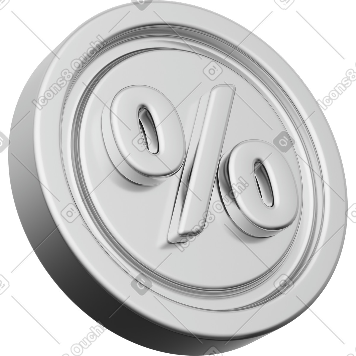 Illustration Pièce avec signe de pourcentage, taux d'intérêt, symbole financier dans le style 3D Playful à télécharger aux formats PNG, SVG