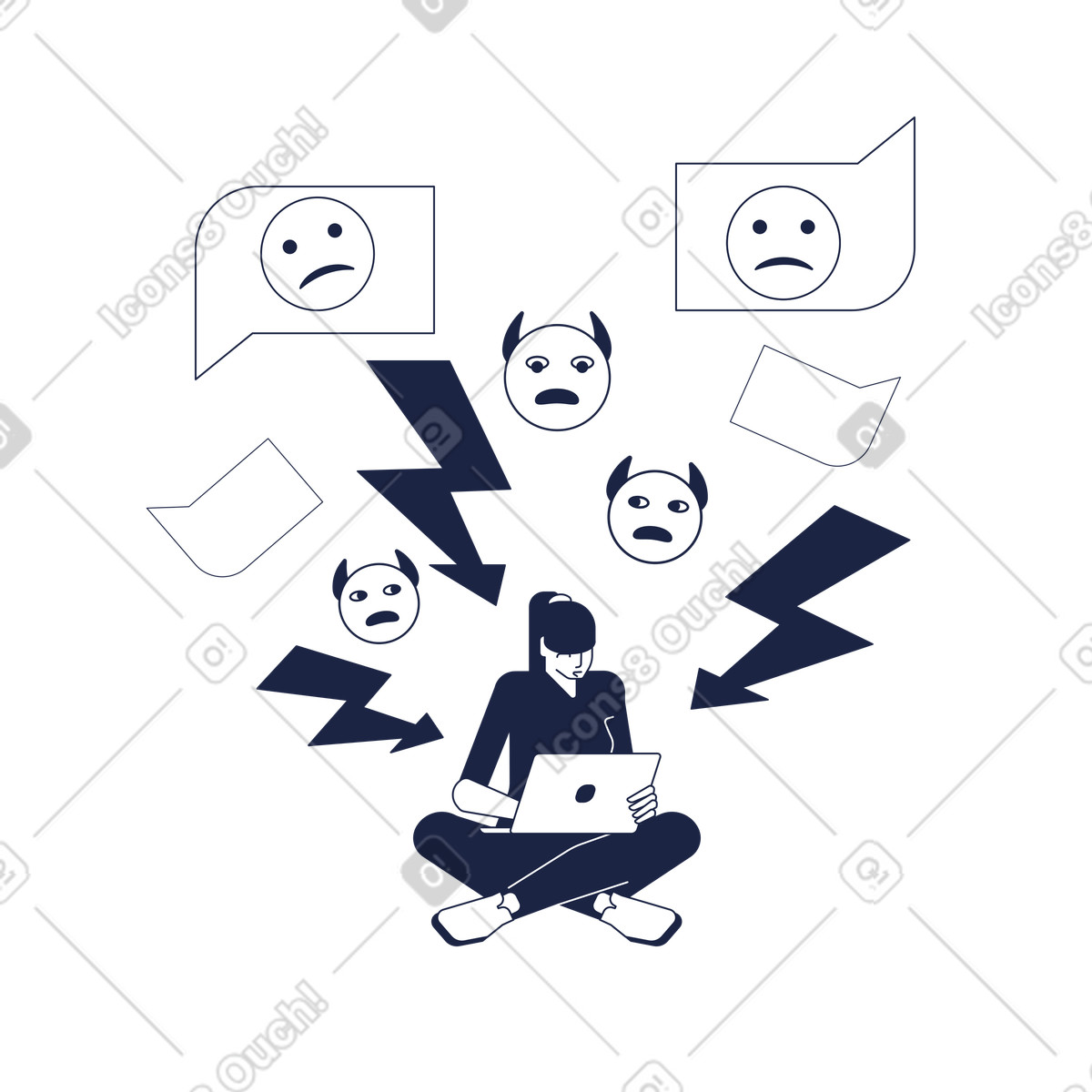 Cybermobbing-nachrichten im gesamten internet-Illustration Urban Line-Stil als Download in PNG, SVG