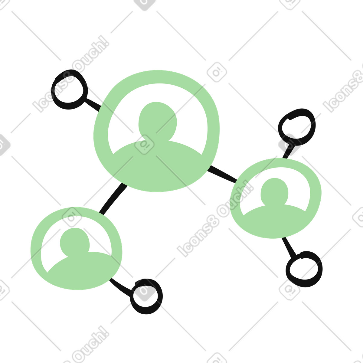 Ilustração de Network connections between user avatars indicating online community collaboration em no estilo Organic para baixar em PNG, SVG