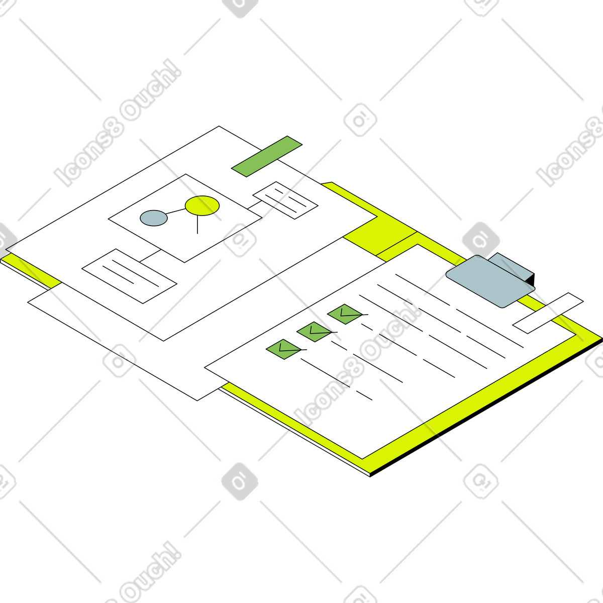 Forschungsmappe-Illustration im Isometric-Stil als Download in PNG, SVG