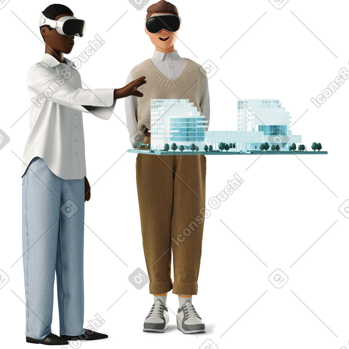 People watching a mockup with vr-glasses-Illustration im 3D Business-Stil als Download in PNG, SVG