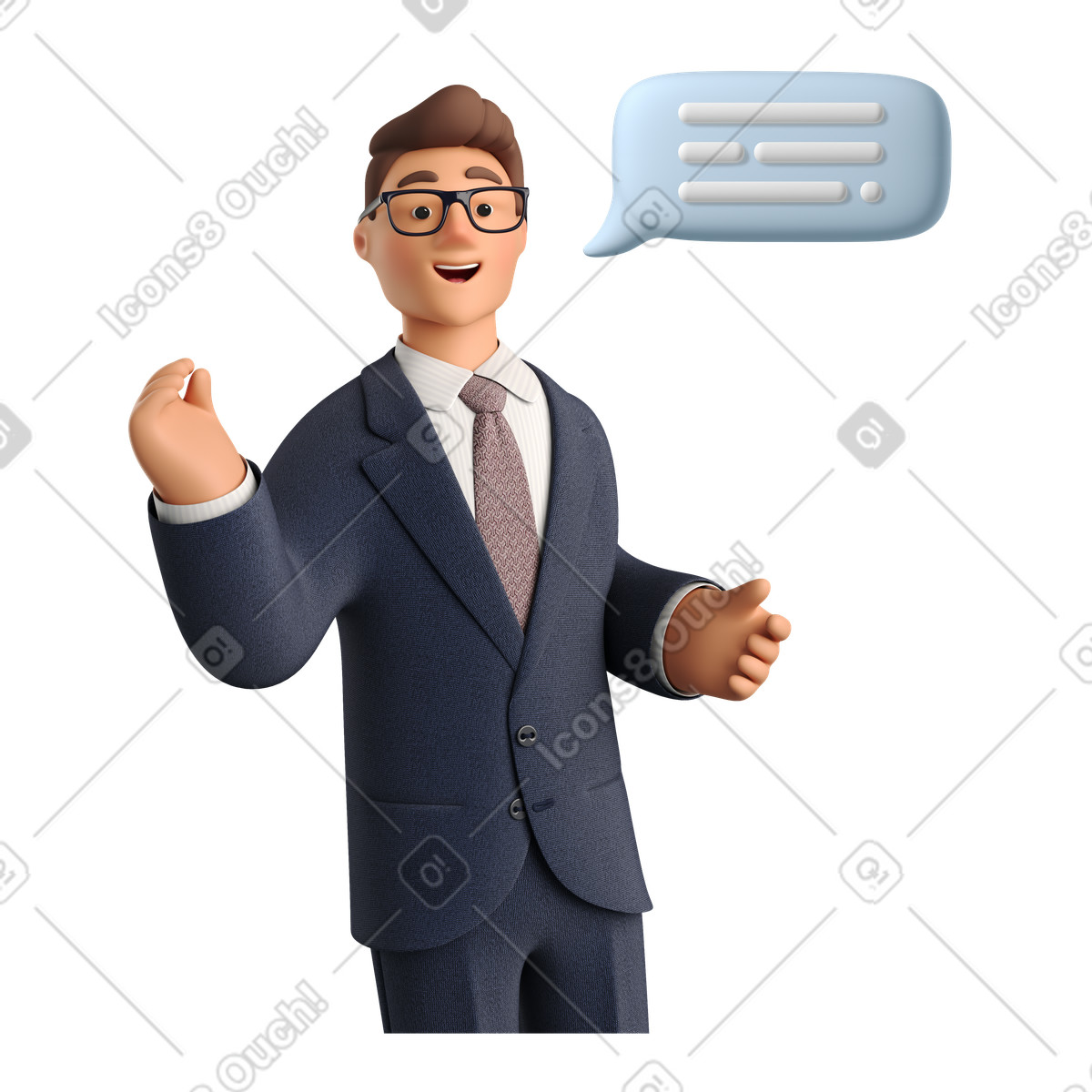 3D Business スタイルの 会話で興奮したビジネスマン のイラストをPNG、SVG形式でダウンロード