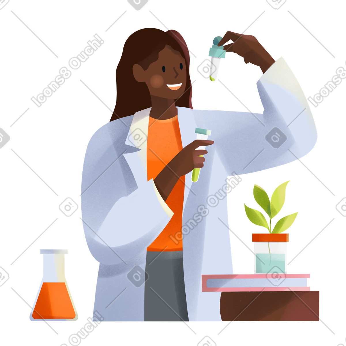 Young scientist doing experiments in the laboratory illustration Shine style download PNG, SVG