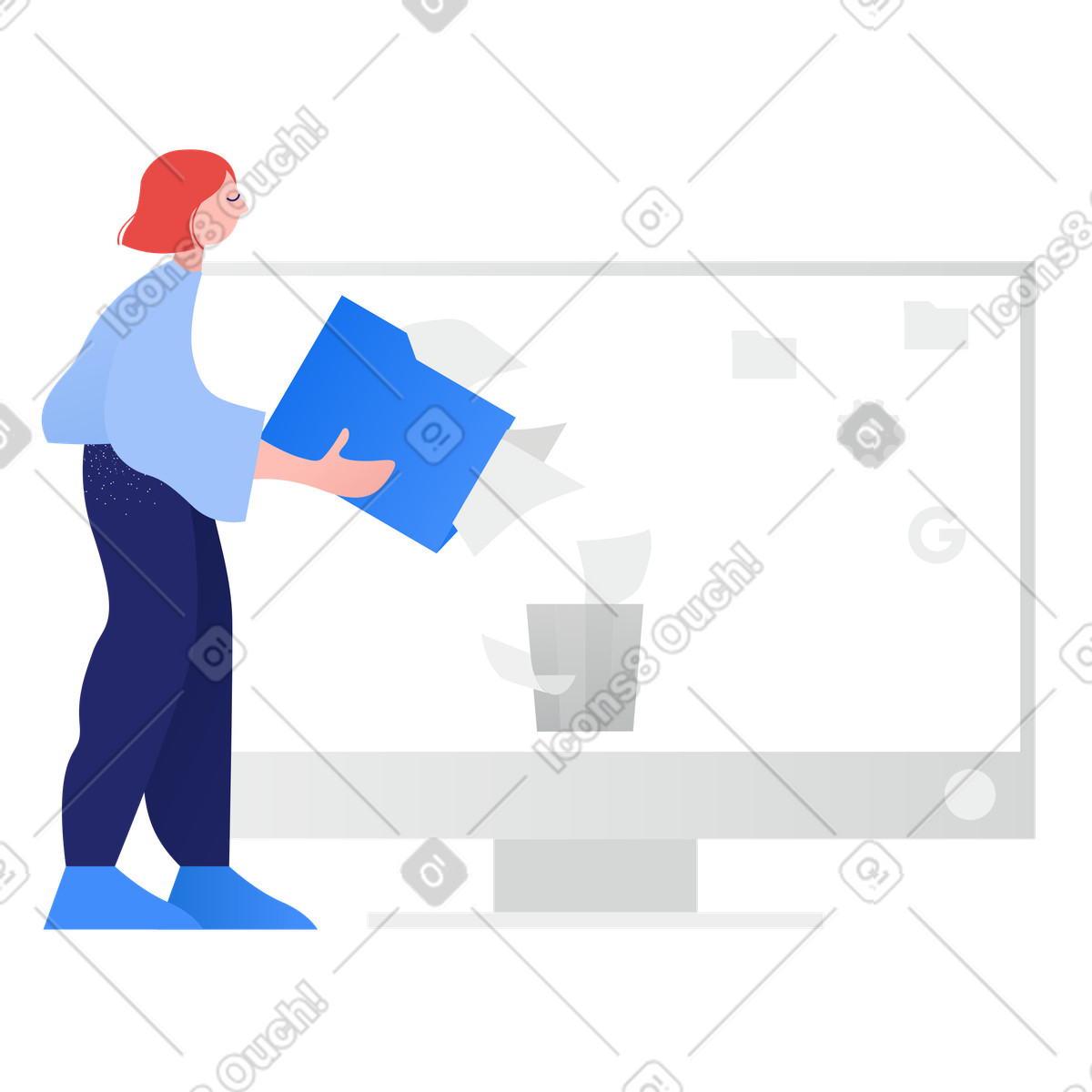 Clip スタイルの User moving files to recycle bin, Data cleanup and management のイラストをPNG、SVG形式でダウンロード