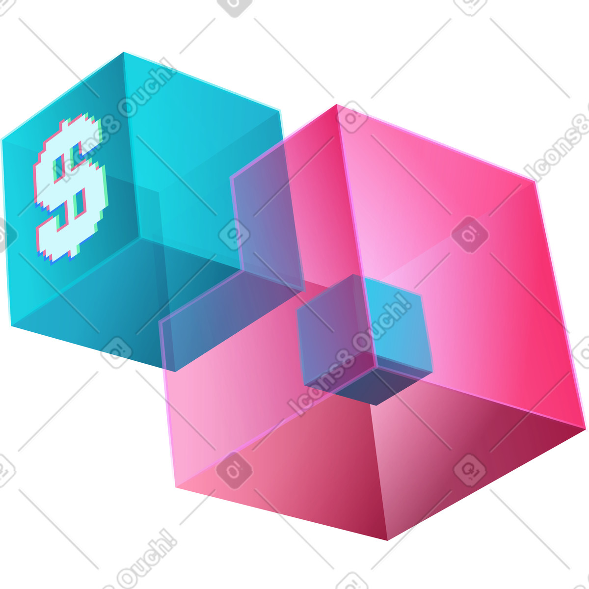 Cube with a dollar in transparent illustration Neon style download PNG, SVG