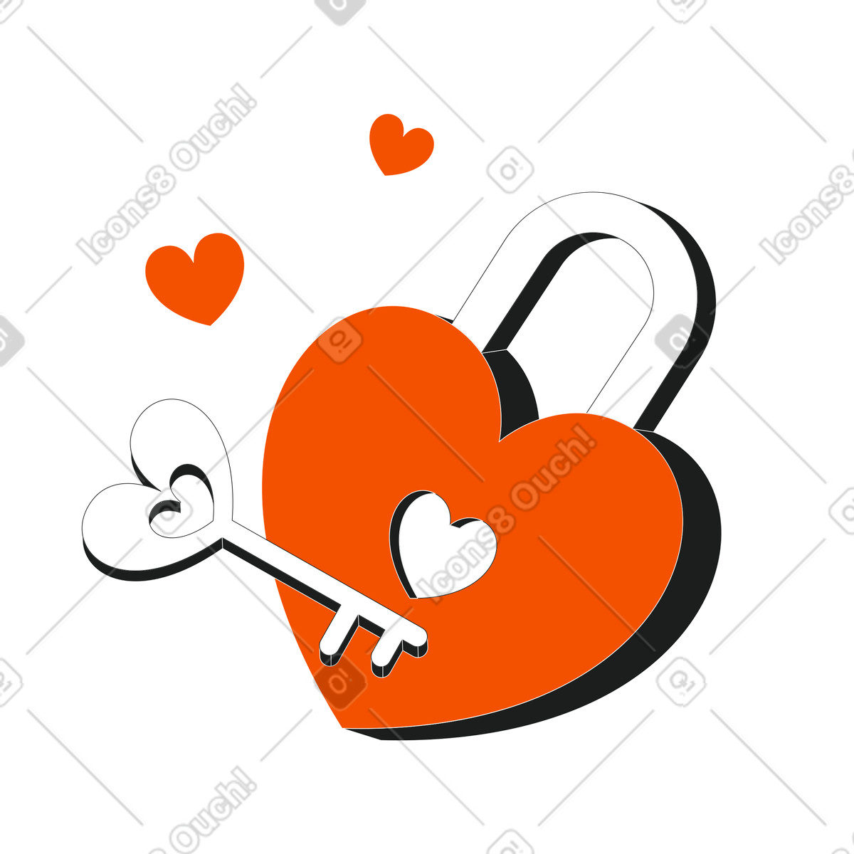 Heart shaped padlock with key illustration in PNG, SVG