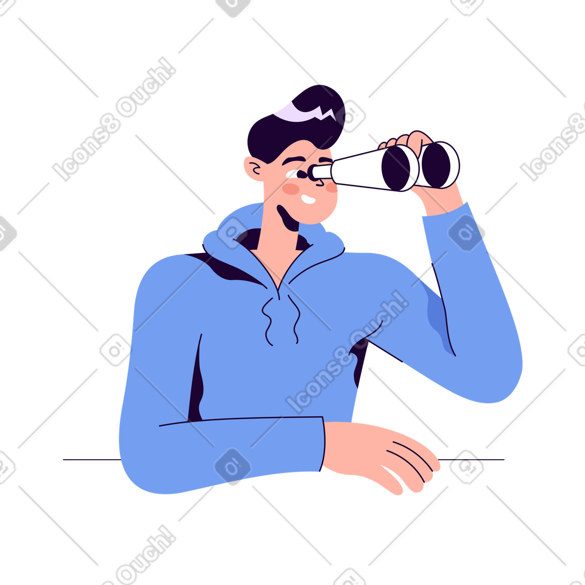 Ilustración El hombre mira a través de binoculares en estilo Martina descargar en PNG y SVG