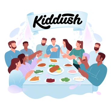 Congregants enjoying a Kiddush meal after a synagogue service