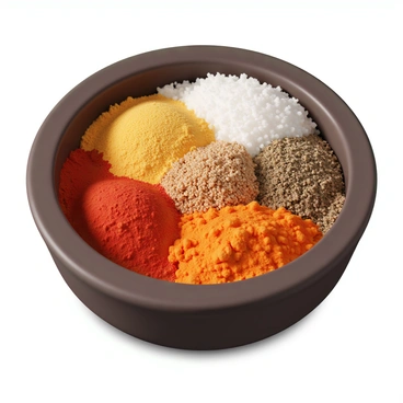 A close-up of a bowl filled with colorful spices, showcasing their textures and colors.