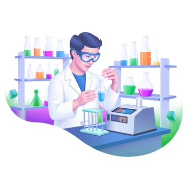 A lab technician in a white coat carefully measuring liquid in a test tube