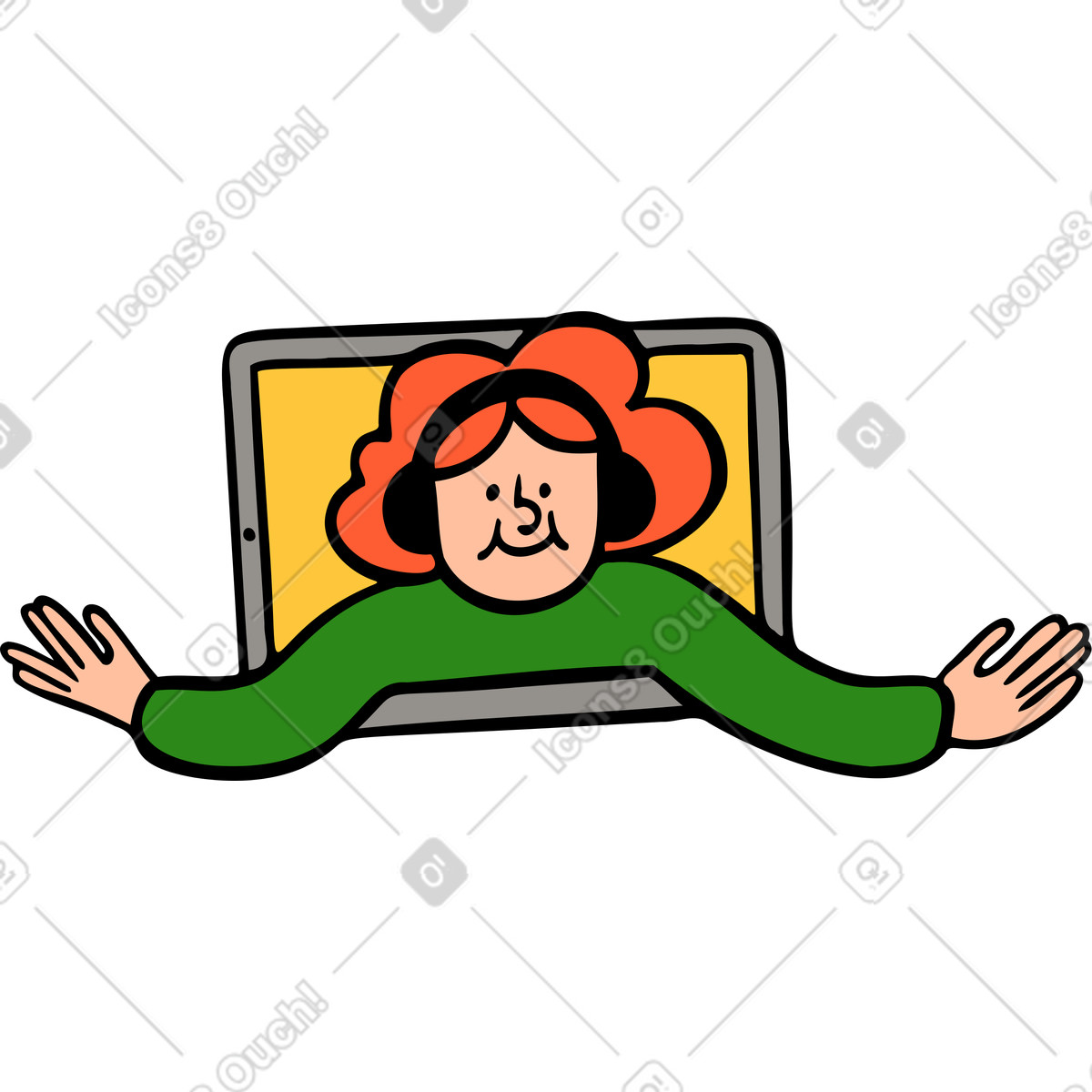 Donna che esce da un tablet illustrazione in stile Comic scarica in PNG, SVG