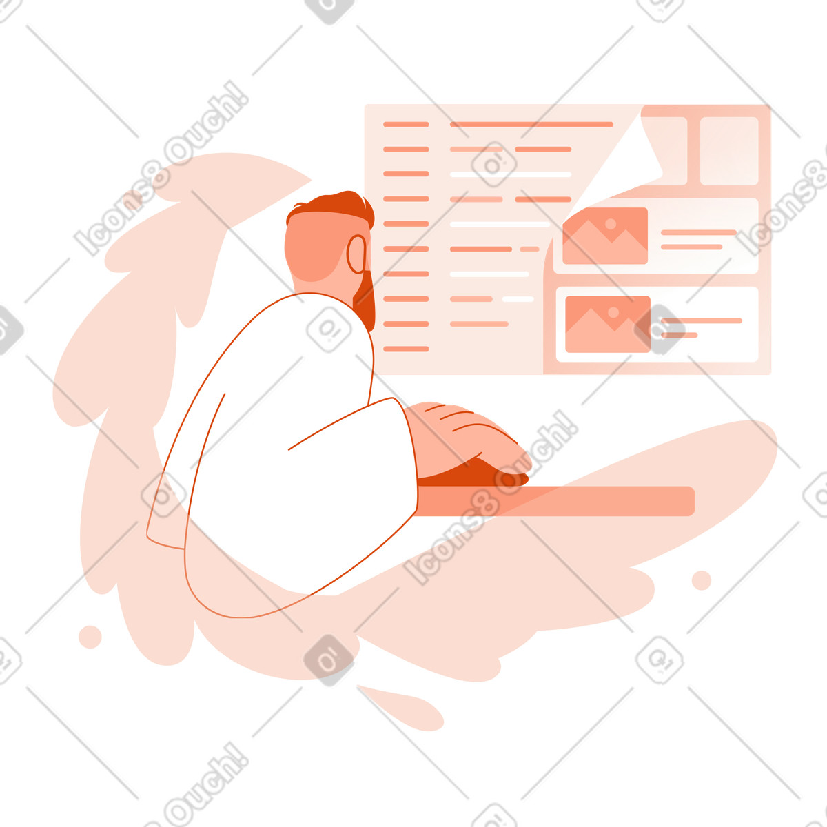 Software engineer working on computer with code panel, web development process illustration in Orange style download in PNG, SVG