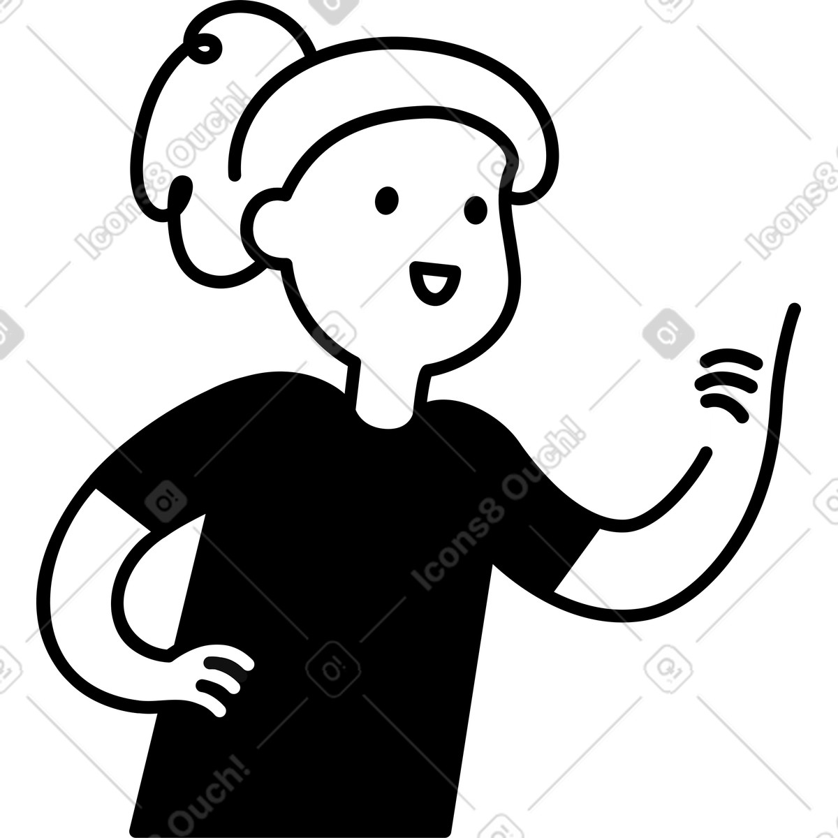 Character pointing upward with raised finger and confident hand on hip illustrazione in stile Notion Line Art scarica in PNG, SVG