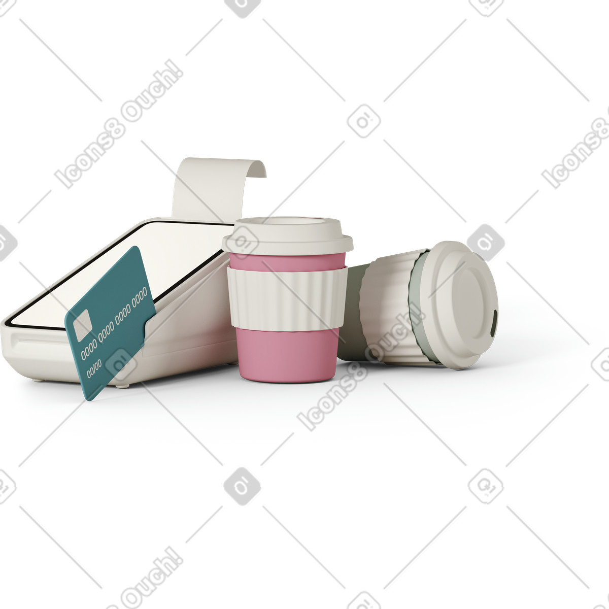 Payment terminal with credit cards and check-Illustration im 3D Casual life-Stil als Download in PNG, SVG