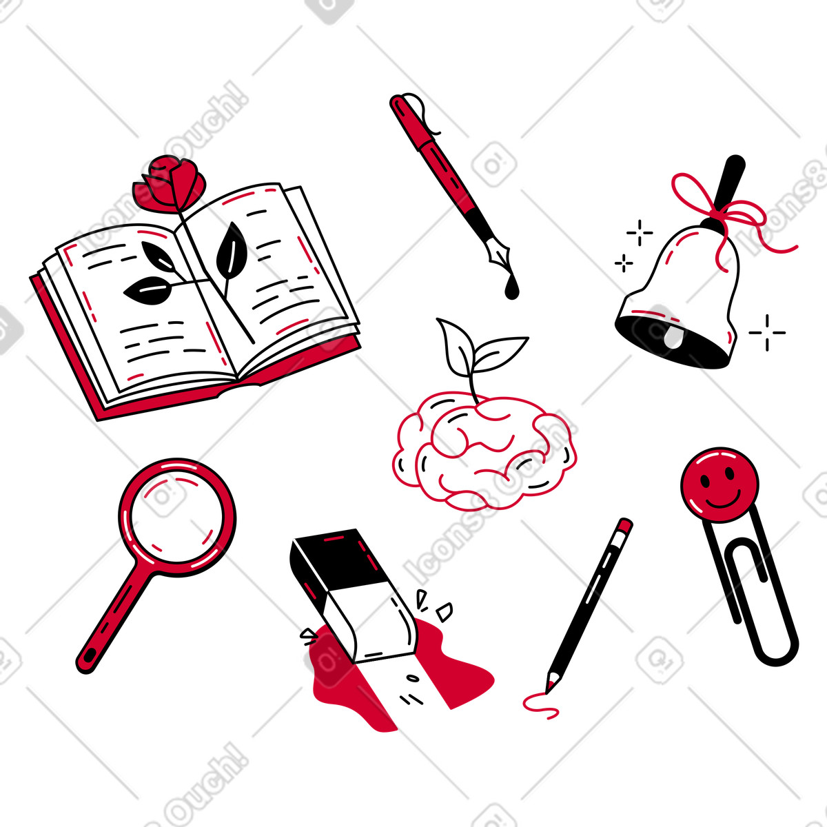 Education items and school supplies illustration in Ruby style download in PNG, SVG