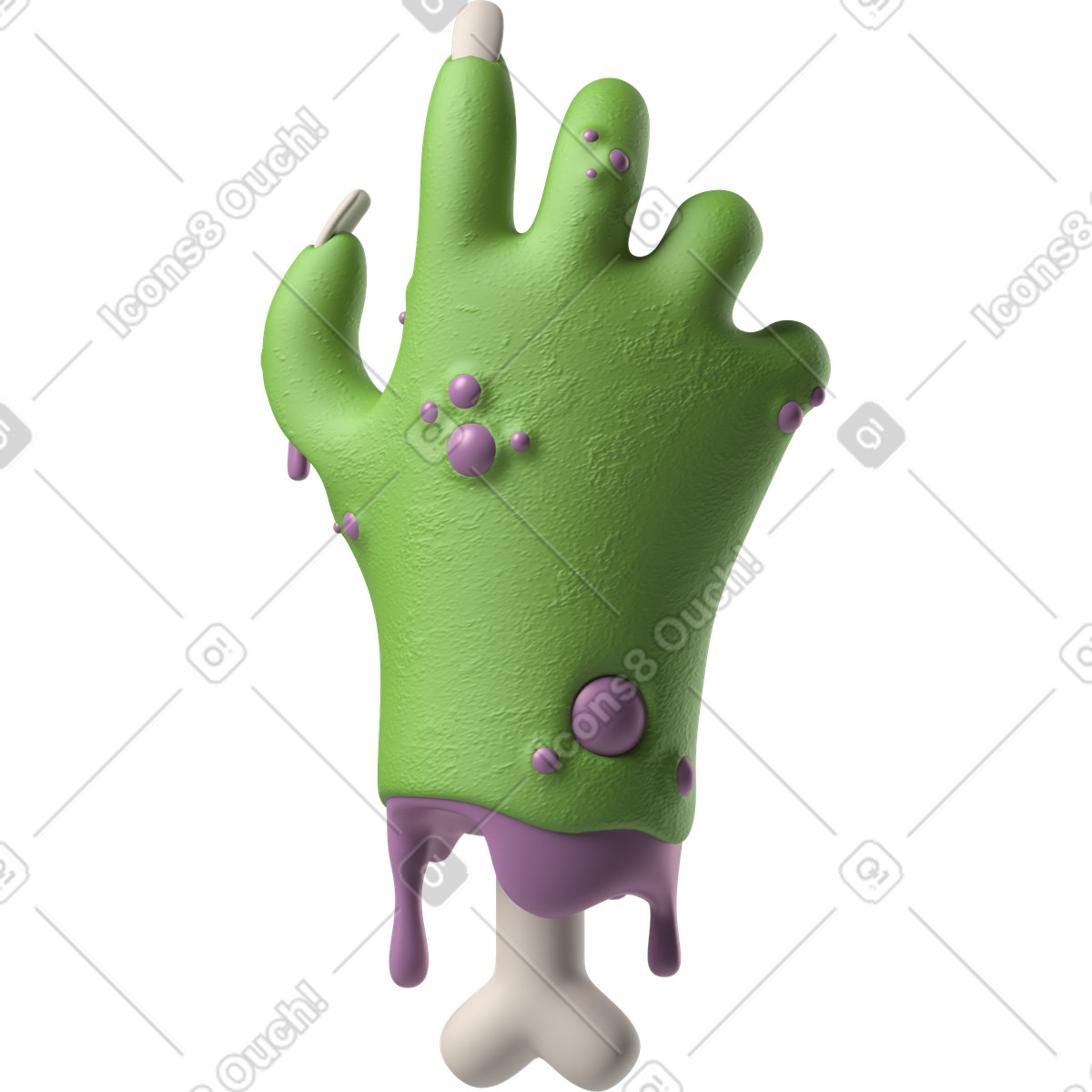 Ilustração de Parte trás uma mão zumbi verde cortada em no estilo 3D Hands Fun&Wild para baixar em PNG, SVG