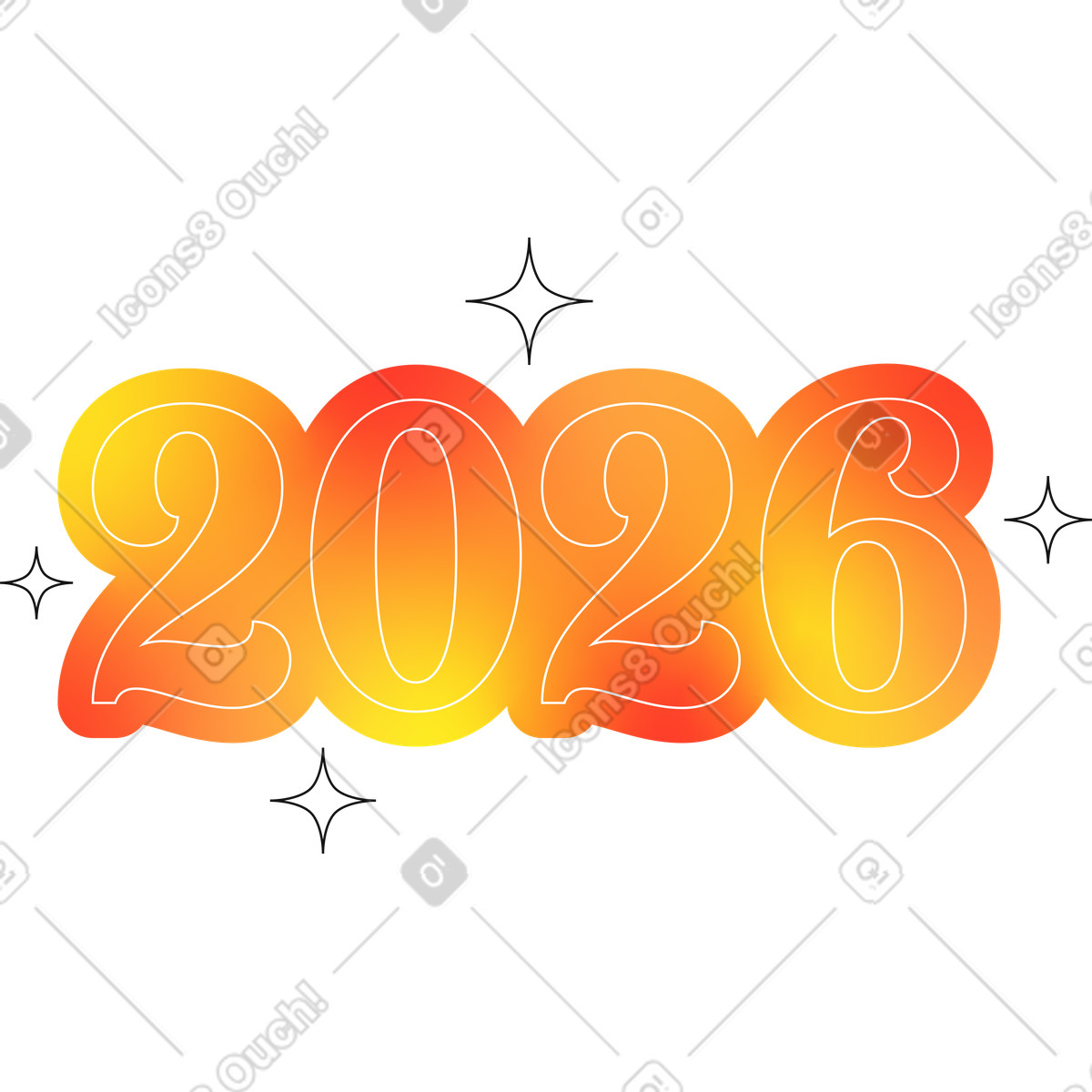 Gradient 2026 number with sparkles, New Year celebration illustration in Lettering style download in PNG, SVG