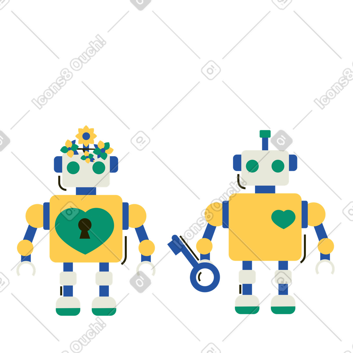 Ilustração de Dois robôs se apaixonando em no estilo Spot para baixar em PNG, SVG